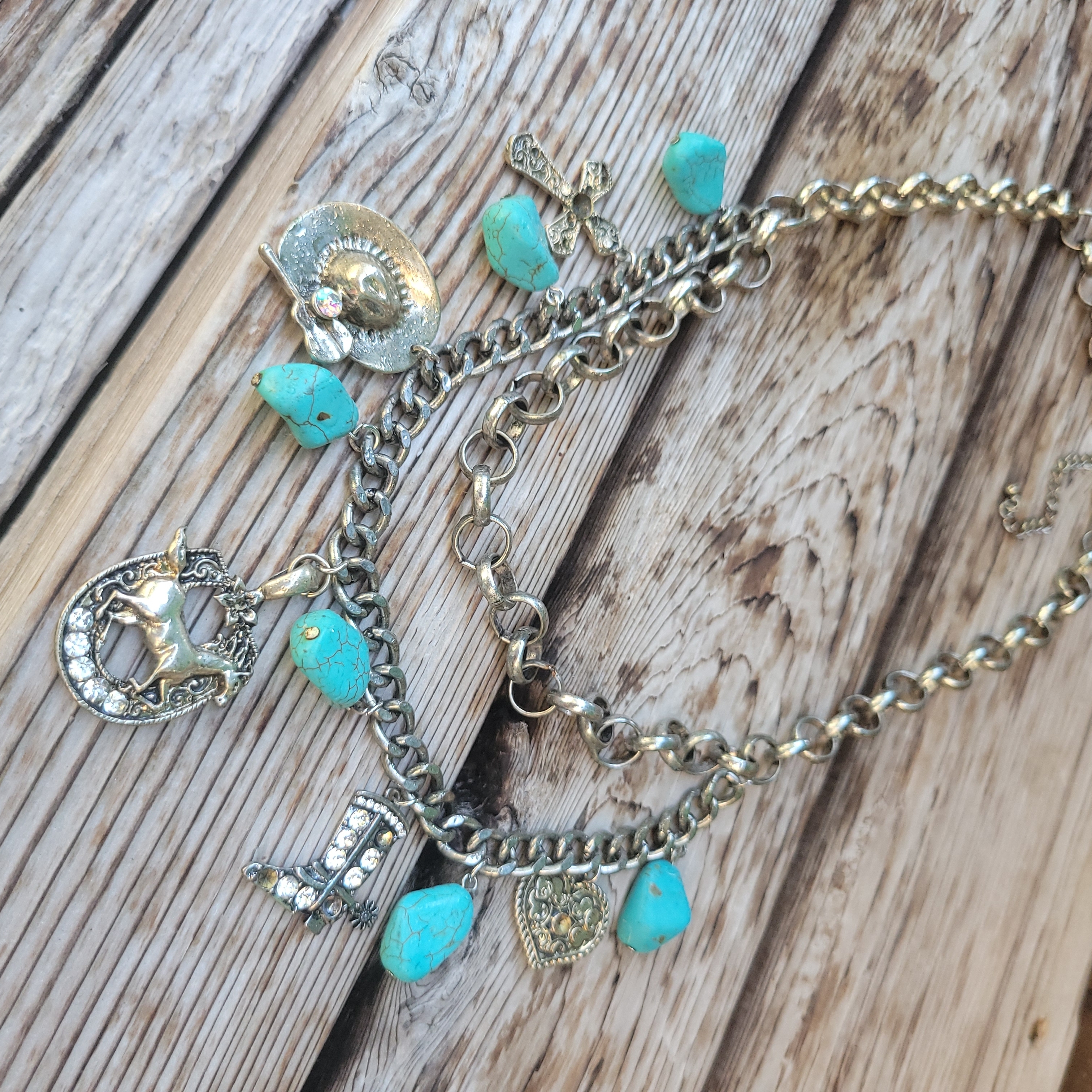 Turquoise And Silver Charm Necklace